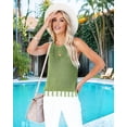 thumbnail image 4 of Womens Summer Knit Sweater Tank Tops Round Neck Crochet Hollow Out Sleeveless Casual Crop Shirt Green S, 4 of 9