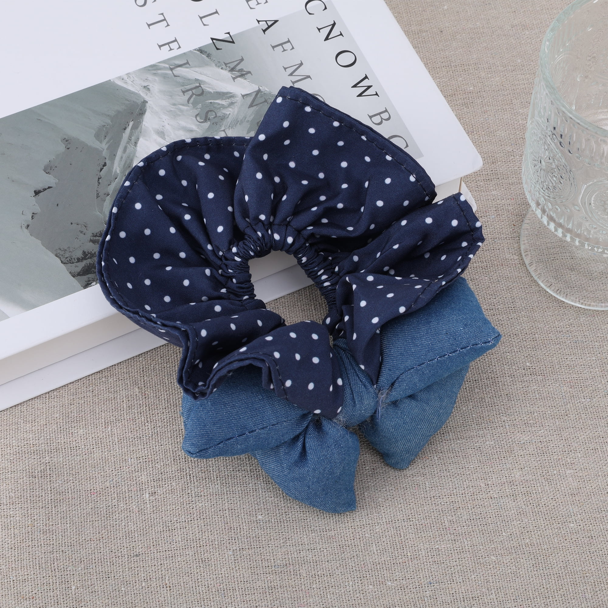 Unique Bargains Bow Denim Hair Ties Fashionable Daily Use Blue Bow Patchwork