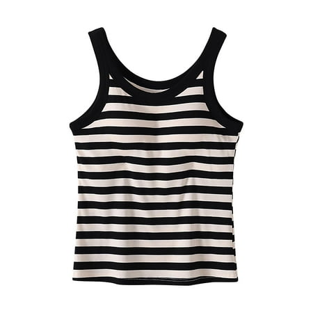 UYISJ Women s Striped Tank Top with Built in Bra Slim Fit Stretchy Camisole Padded Shirt Casual Summer Yoga Top