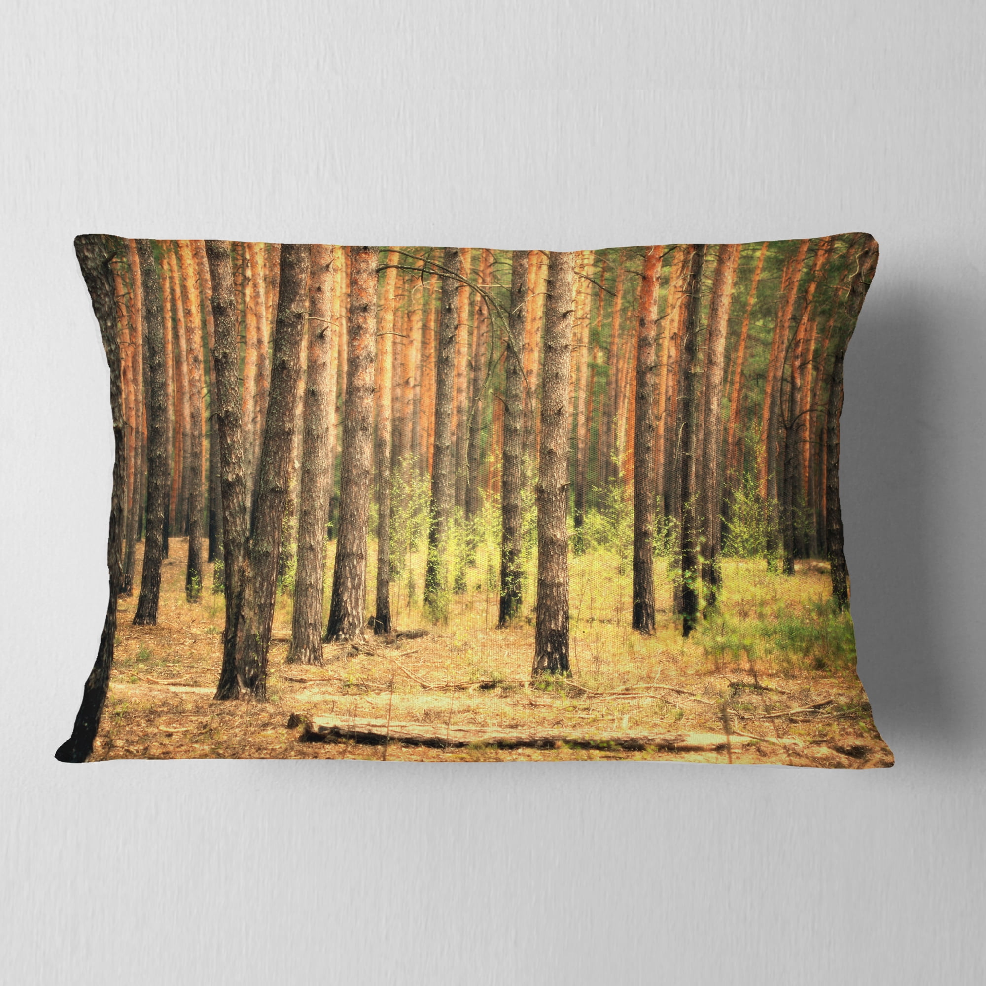 Designart Beautiful Pine Forest at Sunset - Modern Forest Throw Pillow - 12x20