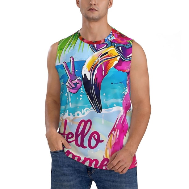 Balery Tropical Flamingo Summer Camisetas sin mangas para hombre, absorbe la humedad y protege contra el mal olor.-XX-Large