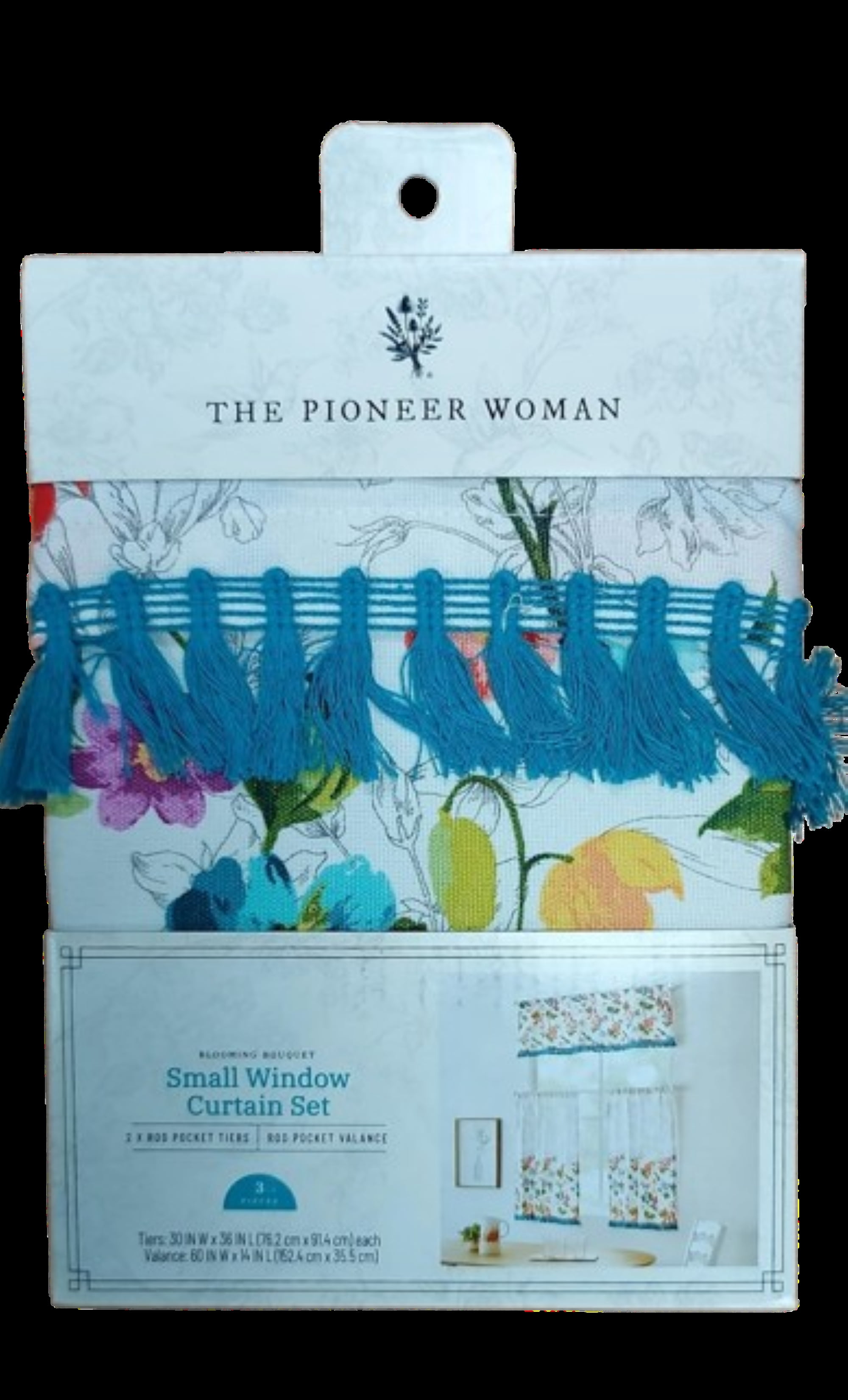 The Pioneer Woman Blooming Bouquet 3 Piece Tier Set, Multi, Recycled Polyester, BCI Cotton, 60"W x 14"L, Indoor Curtain, Adult