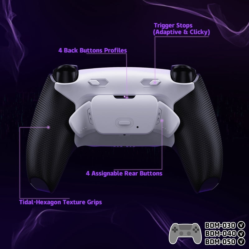 eXtremeRate RISE Plus MAX Back Paddles Kit with Clicky Trigger Stops & Rubberized Grip for PS5 Controller BDM-030 040 050, White Remappable Back Buttons Kit for PS5 Controller - White Black