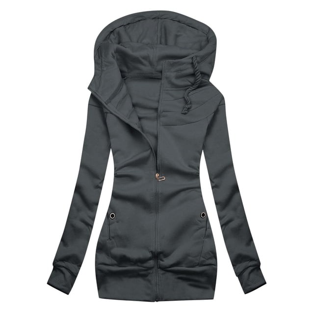 Meichang Chandails à Capuche pour Femmes Veste Coupe Ajustée Col Roulé à Fermeture Éclair Manteau Léger Longs Chandails à Capuche Tuniques Hauts avec Poches