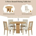 thumbnail image 5 of Harper & Bright Designs 5 Pieces Round Dining Table Set for 4, Minimalist Farmhouse Dining Table with 4 Solid Wood Upholstered Chairs, Kitchen & Dining Room Sets, Beige+Natural, 5 of 15