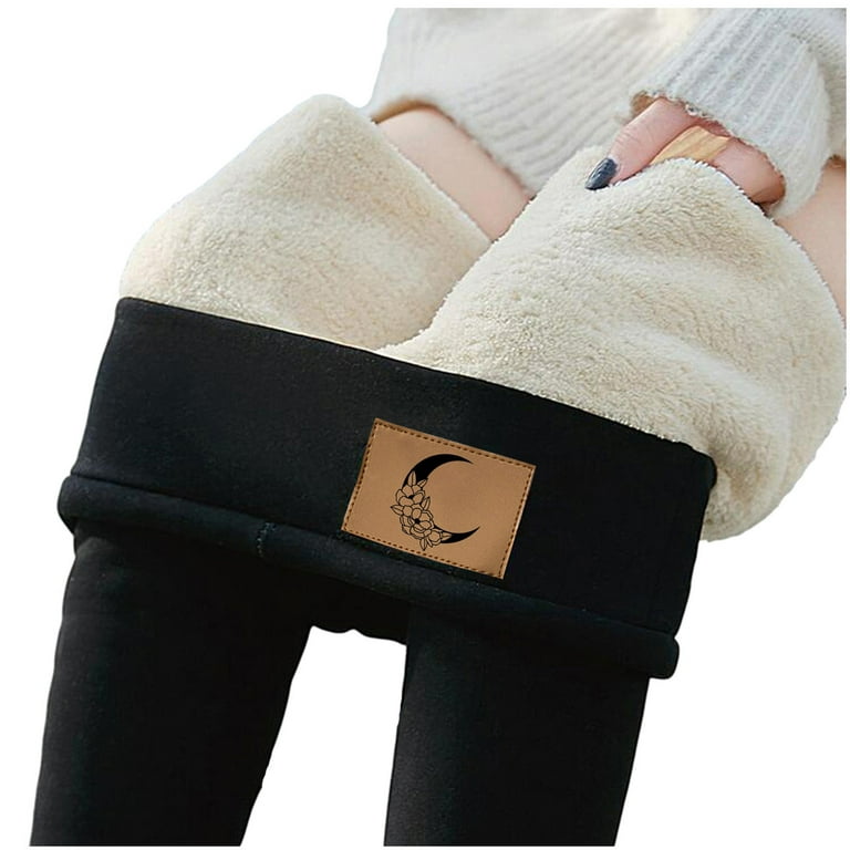 Yyeselk Fleece Leggings for Women Winter Women's Autumn Winter Solid Color  Workout Home Warm High Waist Plush Pants Tights Black X-Large