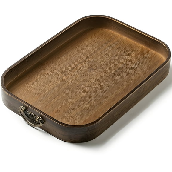 Wooden Tray with Handles, Walnut Color, Medium Size, Rectangular Wood Tray, Smooth Surface, Ideal for Serving Food or Storing Small Items, Convenient and Stylish