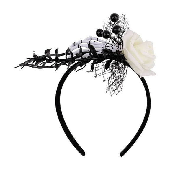 Halloween Hairband Gothic Rose Skull Headpiece Adjustable Costume Accessory for Women Adults Party Decor
