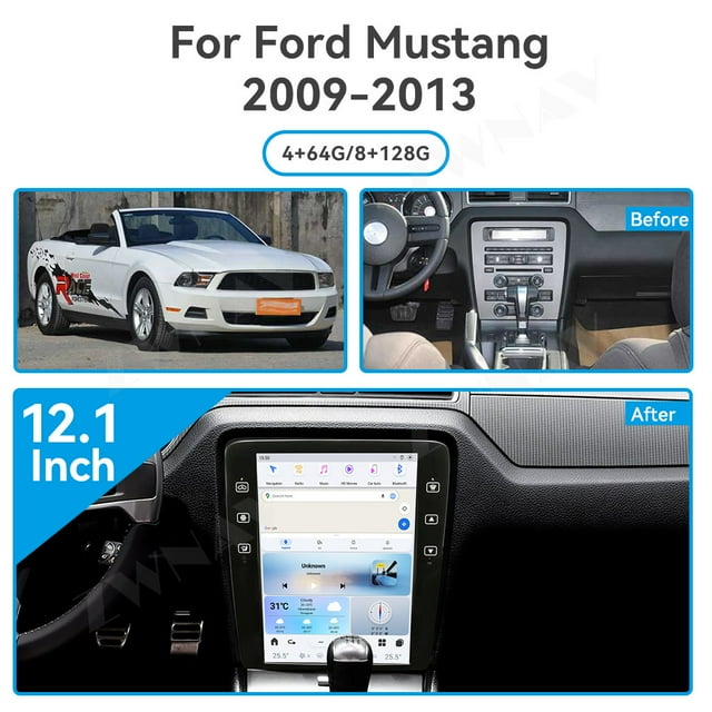 ZWNAV 12.1 Inch Android 13 Car Radio for Ford Mustang 2009-2013 Stereo Upgrade Tesla Style Dash IPS Touch Screen Android Auto GPS Navigation Head Unit Audio Multimedia Player