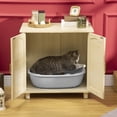 thumbnail image 2 of PawHut Cat Litter Box Enclosure with Soft Cushion, Indoor Cat Washroom Storage Bench End Table with PE Rattan Trim, Magnetic Doors, Easy Assembly, Oak, 2 of 10