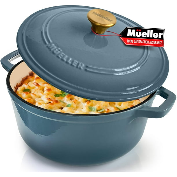 Olla holandesa de hierro fundido esmaltado de 6 cuartos MÜELLERHOME, resistente, apta para horno hasta 500 °F y en todas las estufas, bandeja para pan con tapa y perilla, utensilios de cocina de hierr