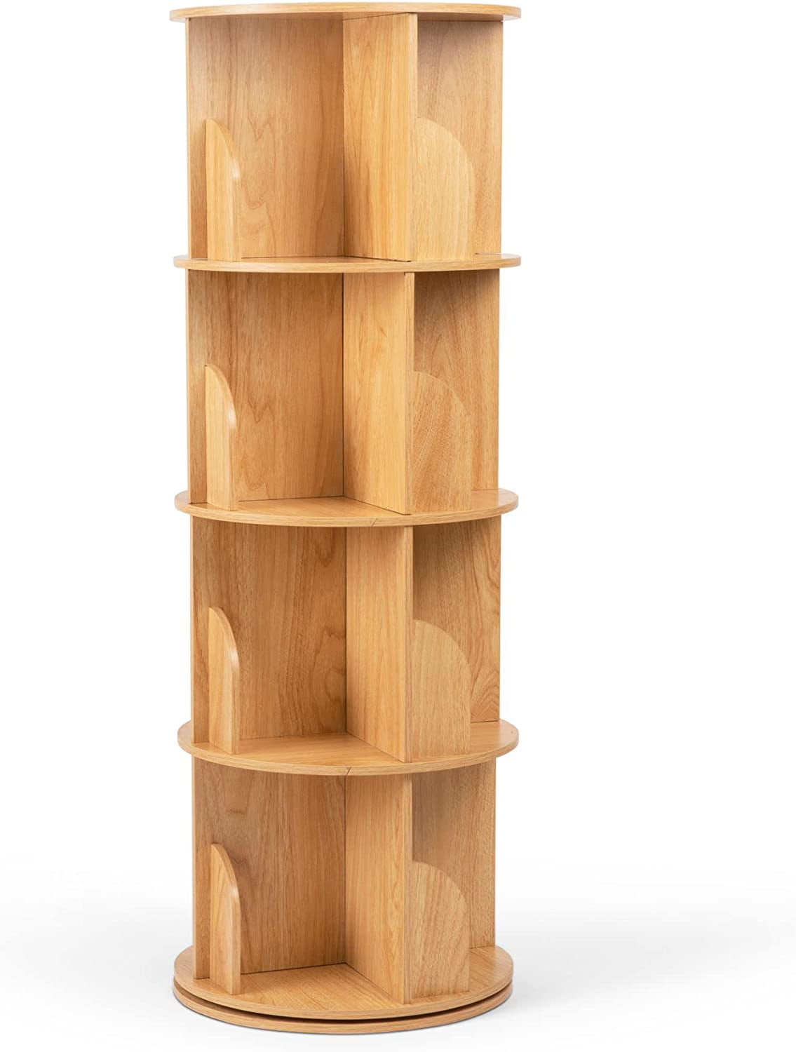 Rotating Bookshelf 360 Display, 4 Tier Floor Standing Bookcase for Kids & Adults, Solid Wood
