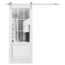 Sturdy Barn Door | Felicia 3599 White Silk with Clear Glass | 6.6FT Rail Hangers Heavy Hardware Set | Solid Panel Interior Doors-24" x 96"-Clear Glass-Silver Rail