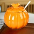 thumbnail image 5 of Litrail Pumpkin-Shaped Ceramic Airtight Jar with Lid & Spoon, Heat-Resistant for Spice/Tea/Candy Storage, Halloween Thanksgiving Fall Kitchen Decor, 5 of 6