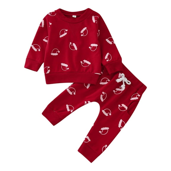 Xudanell Toddler Boys Girls Christmas 3-6 Month Boy Clothes Christmas Hat Printed Hoodie Top Pullover Preemie Boy Clothes Regular Fit 3-6 Months Red