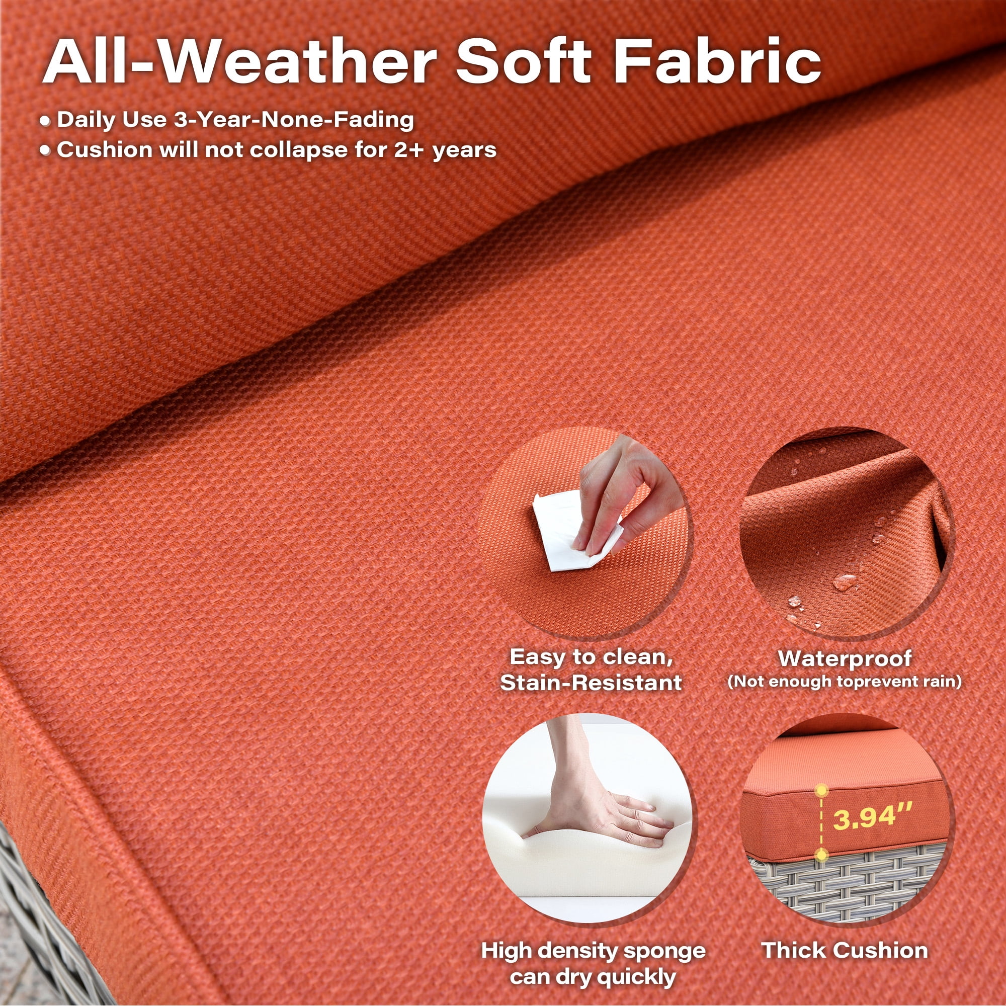 Toject 11 Pieces Patio Furniture Set All Weather Wicker Outdoor Conversation Set with 54" Fire Pit Outside Furniture Patio Sofa with Swivel Chairs & Solar Table, Coarse Orange Red