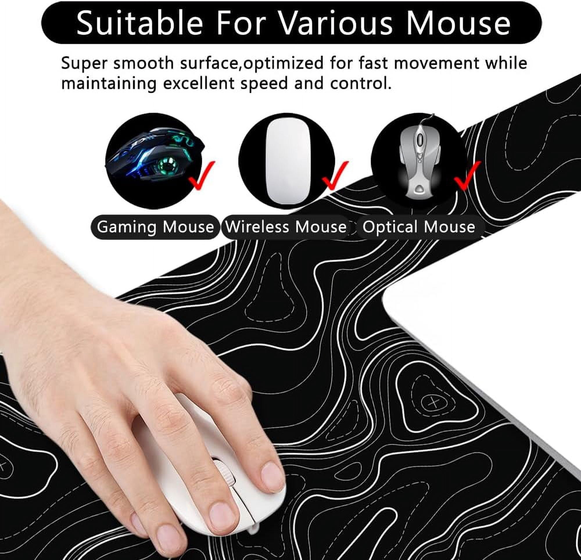 Gaming Mouse Pad Topographic Large Mouse Pad Desk Mat 35x15.7x0.12 inch XXL Desk Pad Black Mouse Pad (Topographic - Black)