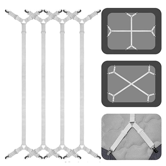 Triangle Bed Sheet Fastener Adjustable Holder Straps for a Smooth Mattress, Adjustable Mattress,Sheet Clips,Under Mattress Bed/Fitted Sheet Fastener,Long Strap Clip Bands,4 Pieces (White)