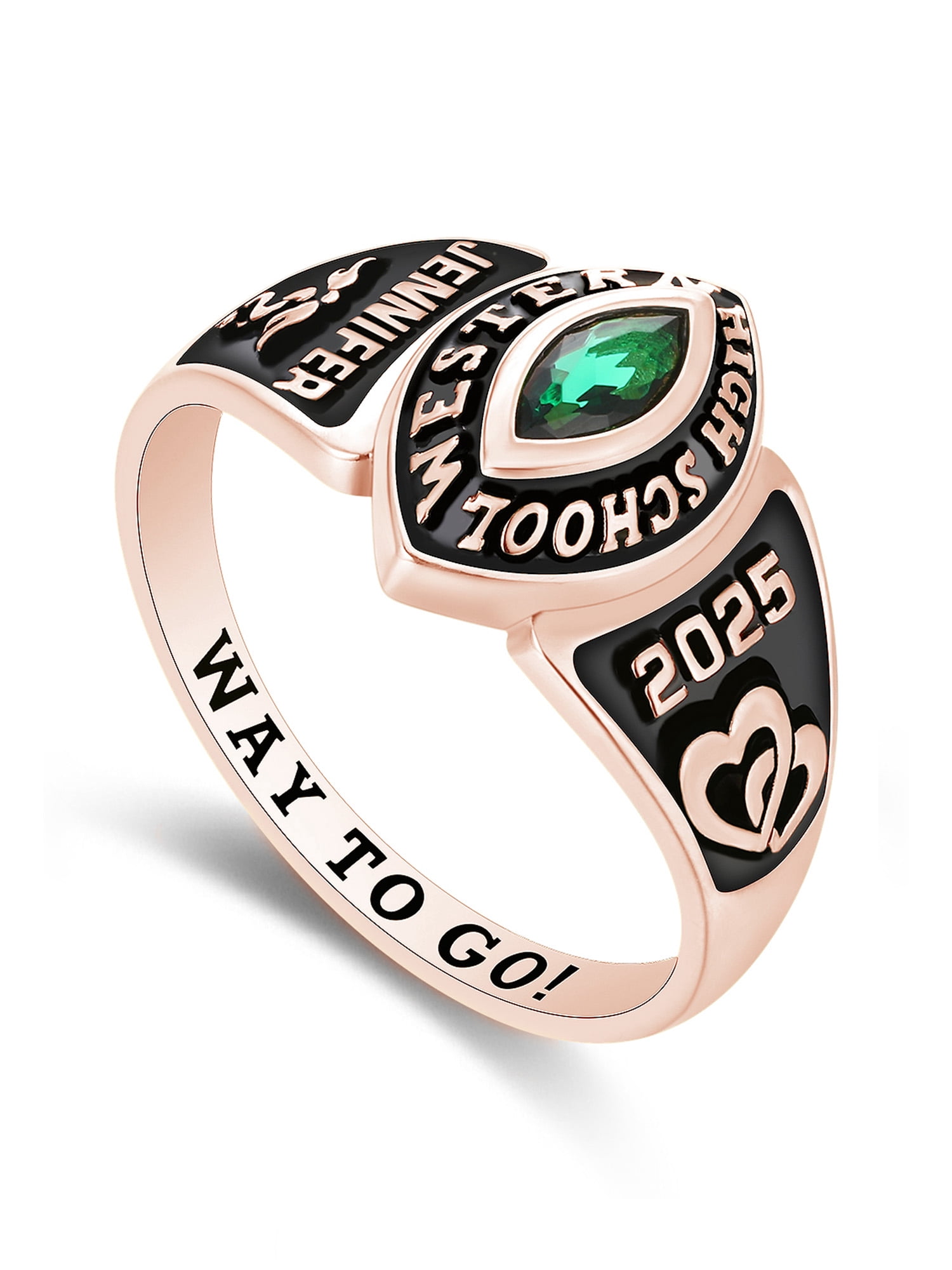 Mementos USA Custom Women's Class Rings Sterling Silver for High School & College-Rose Gold-Journey