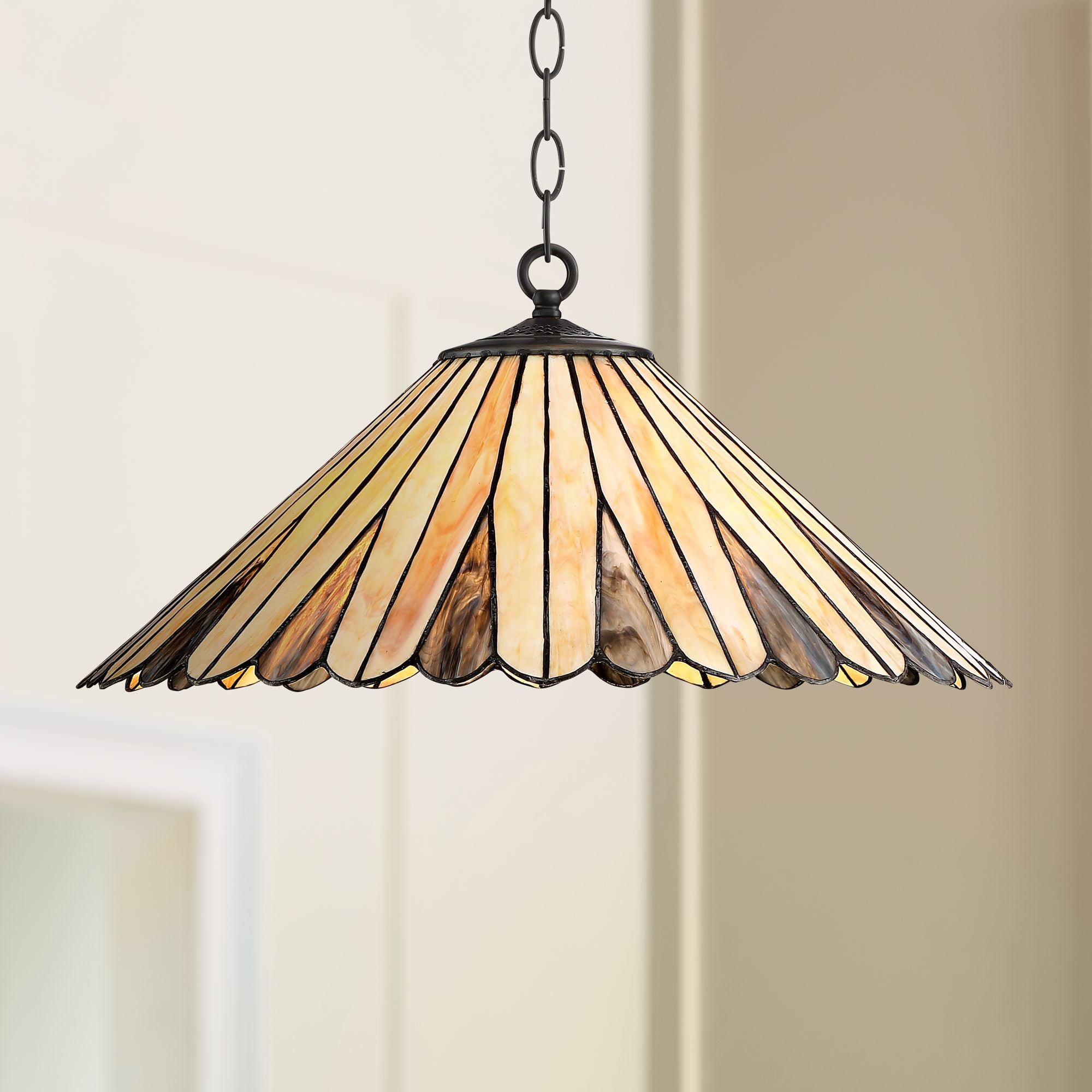 Robert Louis Tiffany Bronze Pendant Light 19 3 4 Wide Mission Striped Art Glass 3 Light Fixture For Kitchen Island