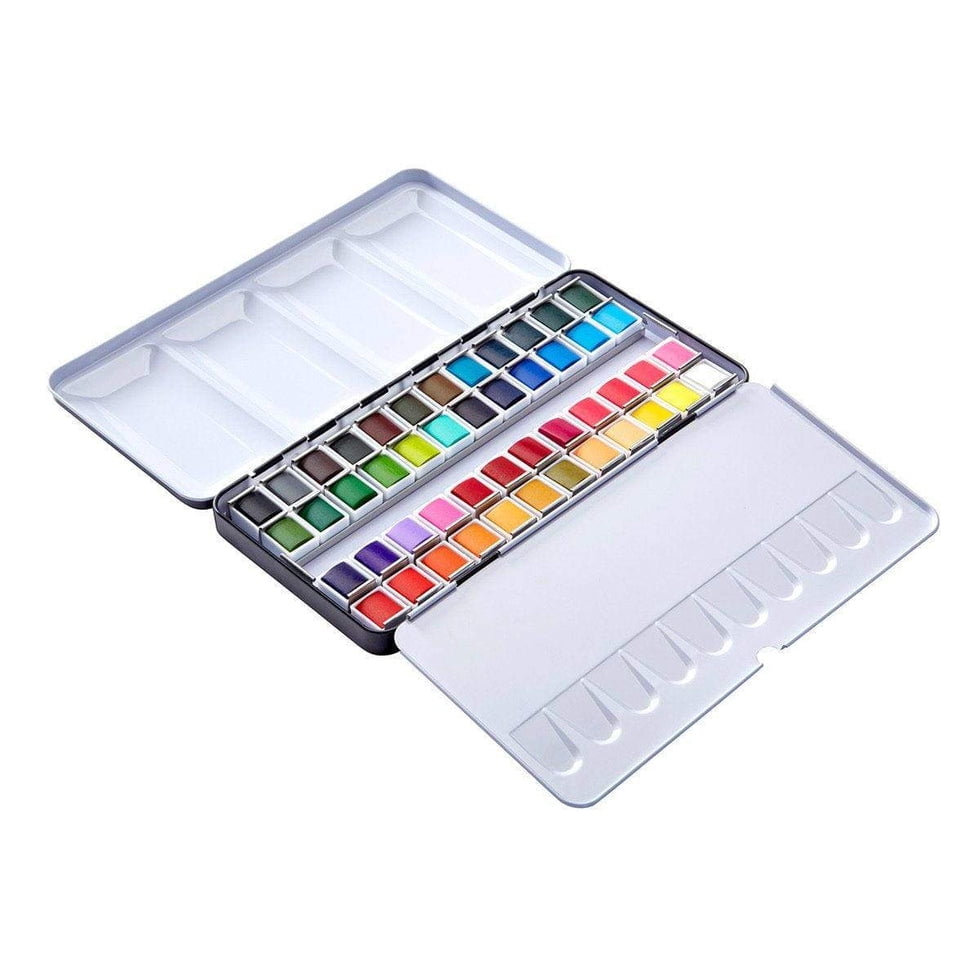 KINGART PRO Artist Watercolor Half-Pans, Tin Box with Water Brush, Set of 48 Vibrant Colors