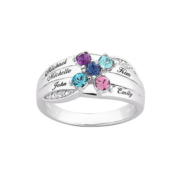 Family Jewelry Personalized Planet Mother's Sterling Silver or 18K Gold over Silver Birthstone Diamond Accent Name Ring ,Women's