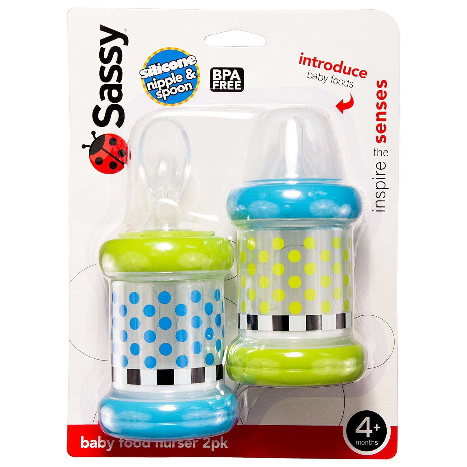 6 Sassy Baby Food Nurser Months Set of 2-4oz 100/% Silicone Nipple and Spoo...