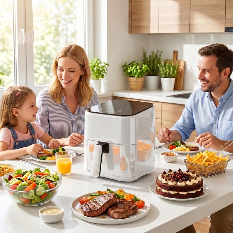 Parcus See-Through Window 3qt Air Fryer – 1500W Digital Touchscreen, 8 Cooking Modes, 60-Min Countdown Timer, Safety Auto Shut-off, Effortless-Clean Nonstick Basket, Up to 400°F – White