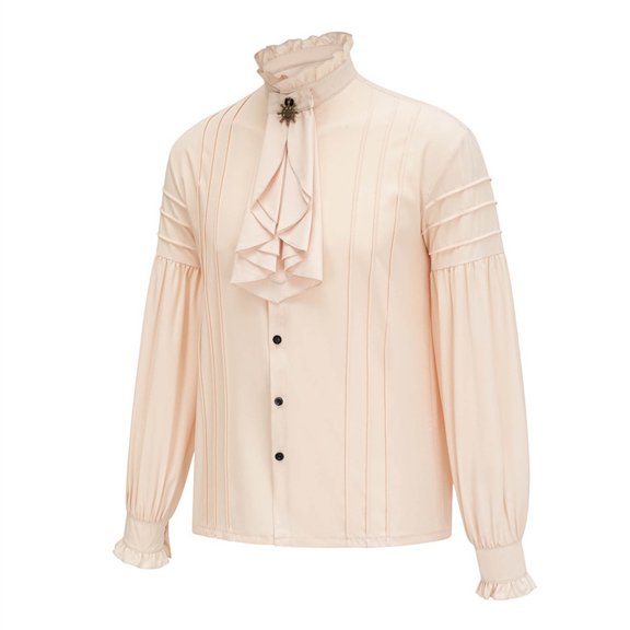 Men's Medieval Vintage Long Sleeve Shirt Renaissance Costume for Halloween Cosplay Beige L