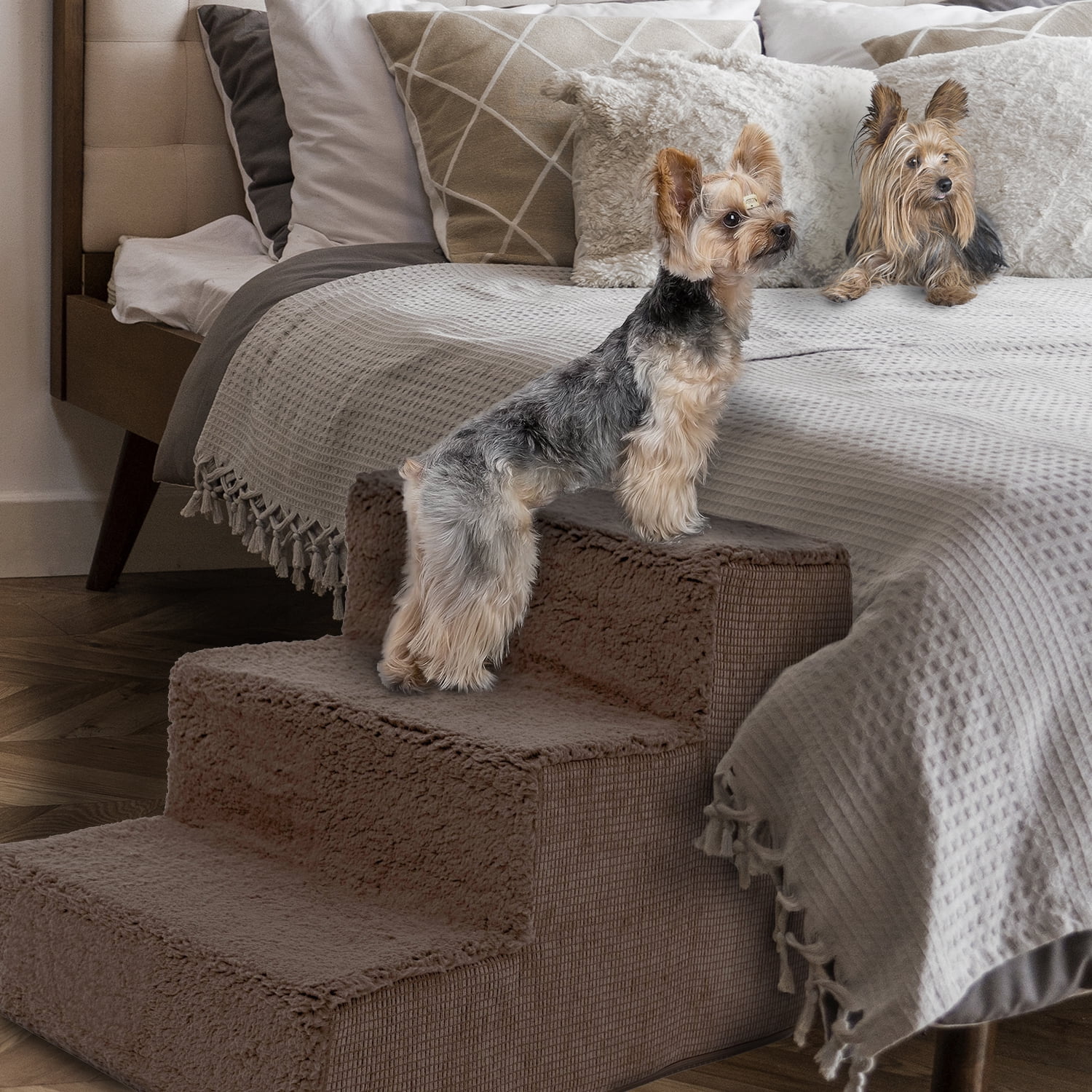 Precious Tails High Density Foam Sherpa Top Wide 3 Steps for Dog/Cat