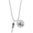 thumbnail image 1 of Delight Jewelry Silvertone 3-D Lacrosse Stick and Ball Silvertone Script Initial Disc - K - Charm Necklace, 20"+3", 1 of 4
