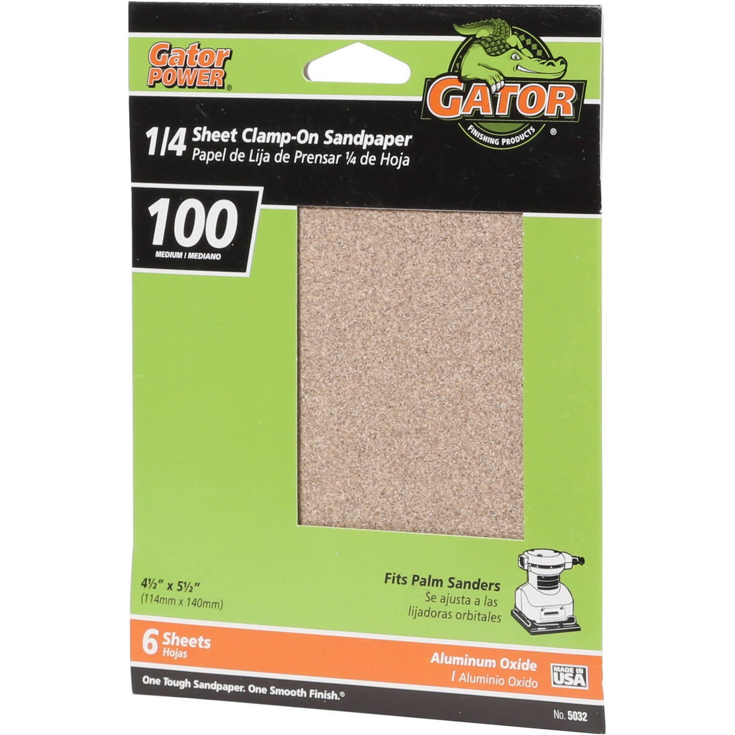 Gator Clamp-On Aluminum Oxide 1/4 Sandpaper Sheets, 100-Grit, 6-Pack, 5032-30