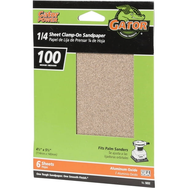 Gator ClampOn Aluminum Oxide 1/4 Sandpaper Sheets, 100Grit, 6Pack