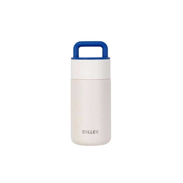 Yuarrent Vacío de acero inoxidable Color sólido Mango Reutilizable Hogar Oficina Aspira Botella de agua Frasco Vasos con tapa de Teteras Blanco 350ml