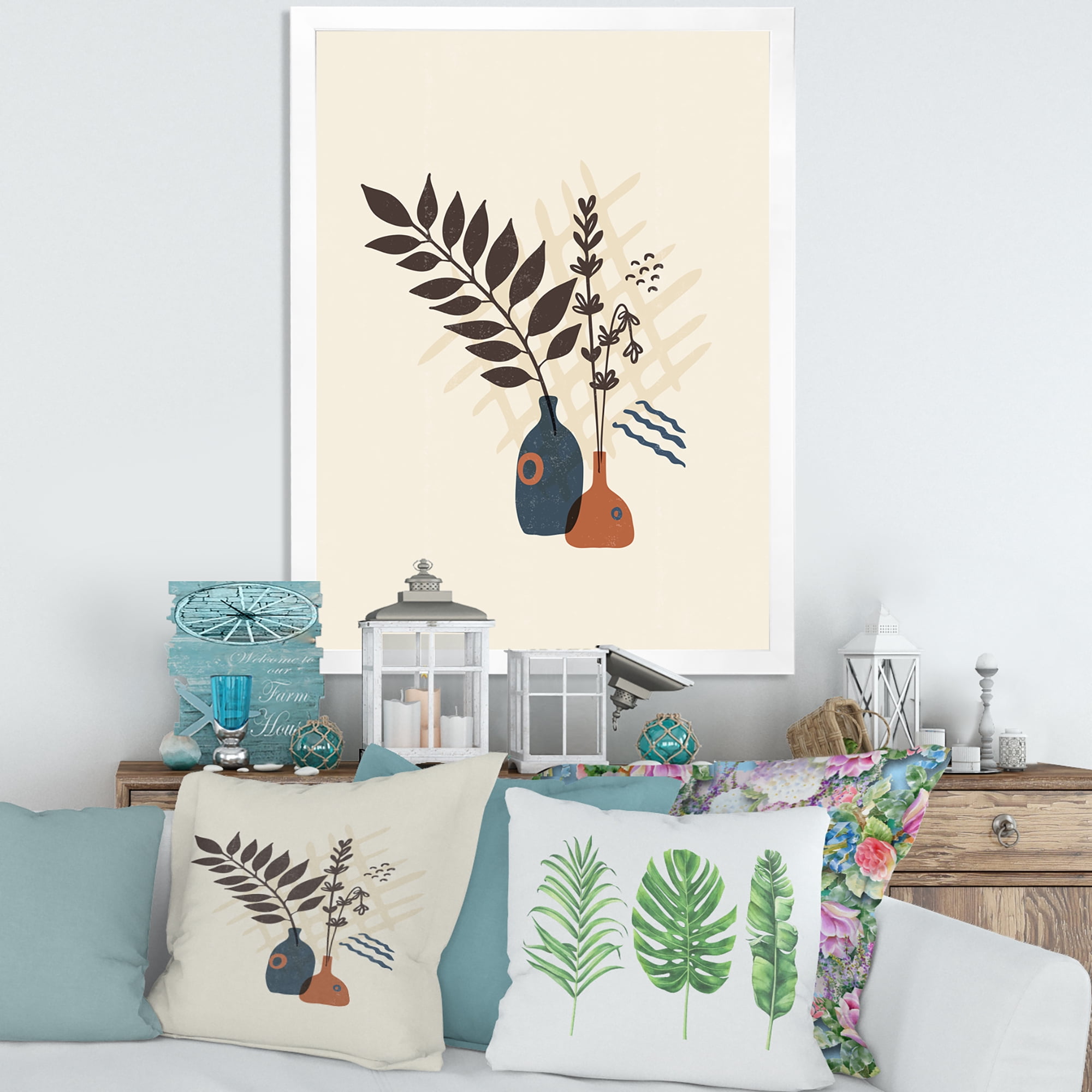 Designart 'Ancient Boho Art Minimalistic Flowers I' Modern Framed Art Print