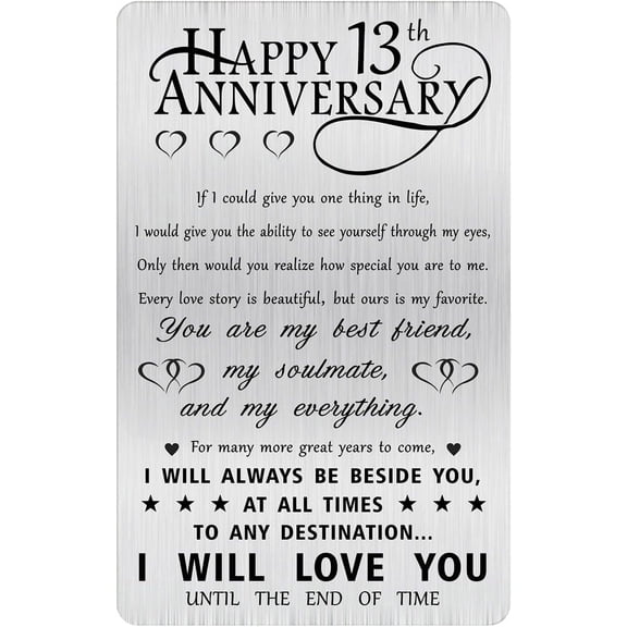 13th Anniversary Card Gifts for Him Husband Her, Happy 13 Years Wedding Anniversary Engraved Wallet Card Decorations for Boyfriend Wife Men
