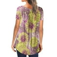 thumbnail image 7 of Fesfesfes Women Fashion Loose Tshirt Floral Printed V Neck Tunic Tops Buttons Short Sleeve T-shirt, 7 of 7