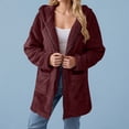 thumbnail image 2 of felwors Women's Sherpa Hooded Jacket - Fuzzy Fleece Zip Up Coat with Pockets, Casual Warm Outerwear for Winter Wine, L, 2 of 7