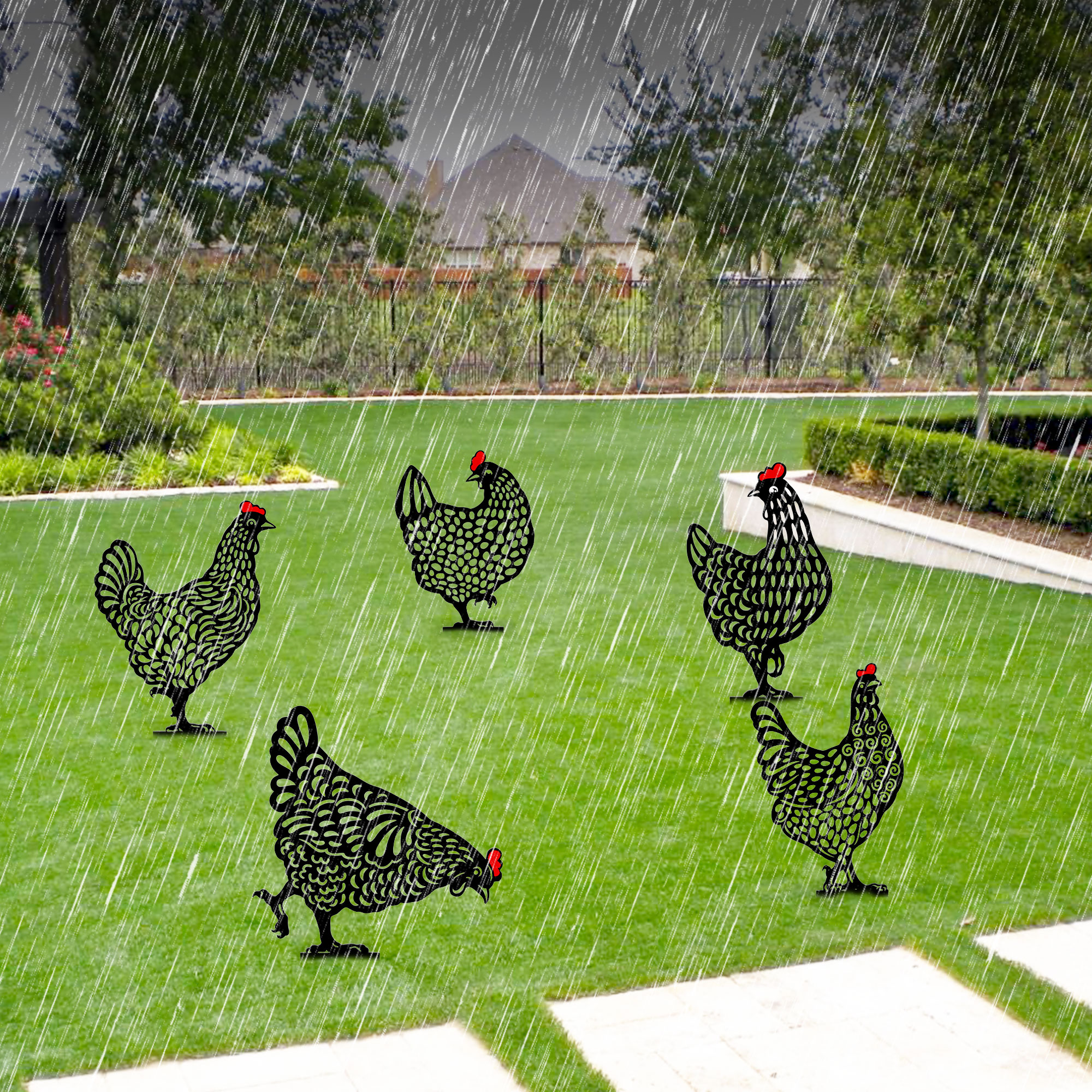 EEEkit 5pcs Garden Rooster Decorative Stakes, Chicken Silhouette Art Hollow Out Animal Shape Decors for Outdoor, Black - image 3 of 5