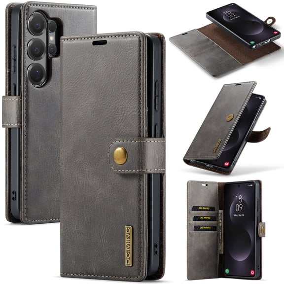 Detachable Wallet Case for Samsung Galaxy S24 Ultra RFID Blocking Card Slots Holder Removable 2 in 1 Wallet Phone Case Premium PU Leather Magnetic Kickstand Shockproof Flip Protective Cover,Gray
