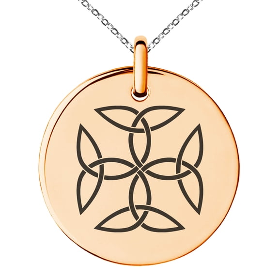 Stainless Steel Celtic Carolingian Cross Triquetras Engraved Small Medallion Circle Charm Pendant Necklace