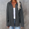 thumbnail image 4 of VISALY Women Button Up Collared Shirts Tunic Tops Loose Fit Tops Work Dressy Casual Basic Shirts Long Sleeve Wrinkle Free Blouse Smocked Shackets Jacket Solid Oversized Boyfriend Blouses Grey S, 4 of 7