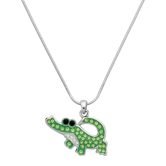 Alligator Crocodile Pendant Necklace Rhinestone Crystal Rhodium Plated 17 Inch Snake Chain J1131