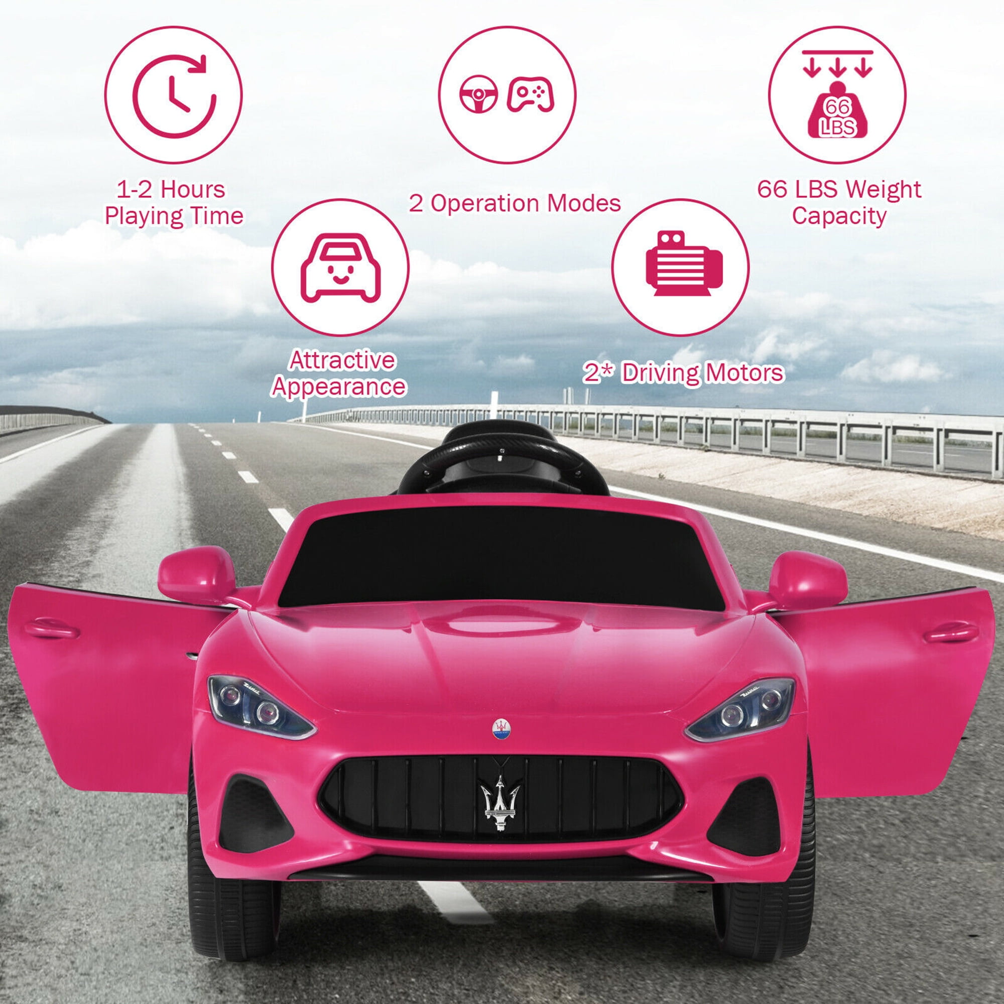 Gymax 12V Kids Ride On Car Maserati GranCabrio Licensed w/ Remote Control& Lights Pink