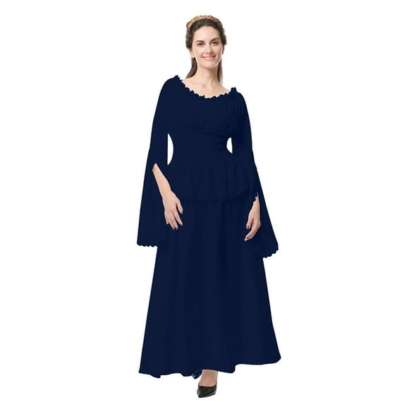 Women's Retro Medieval Dress Vintage Long Sleeve Renaissance Dress Plus Size Gothic Costumes Maxi Long Dress