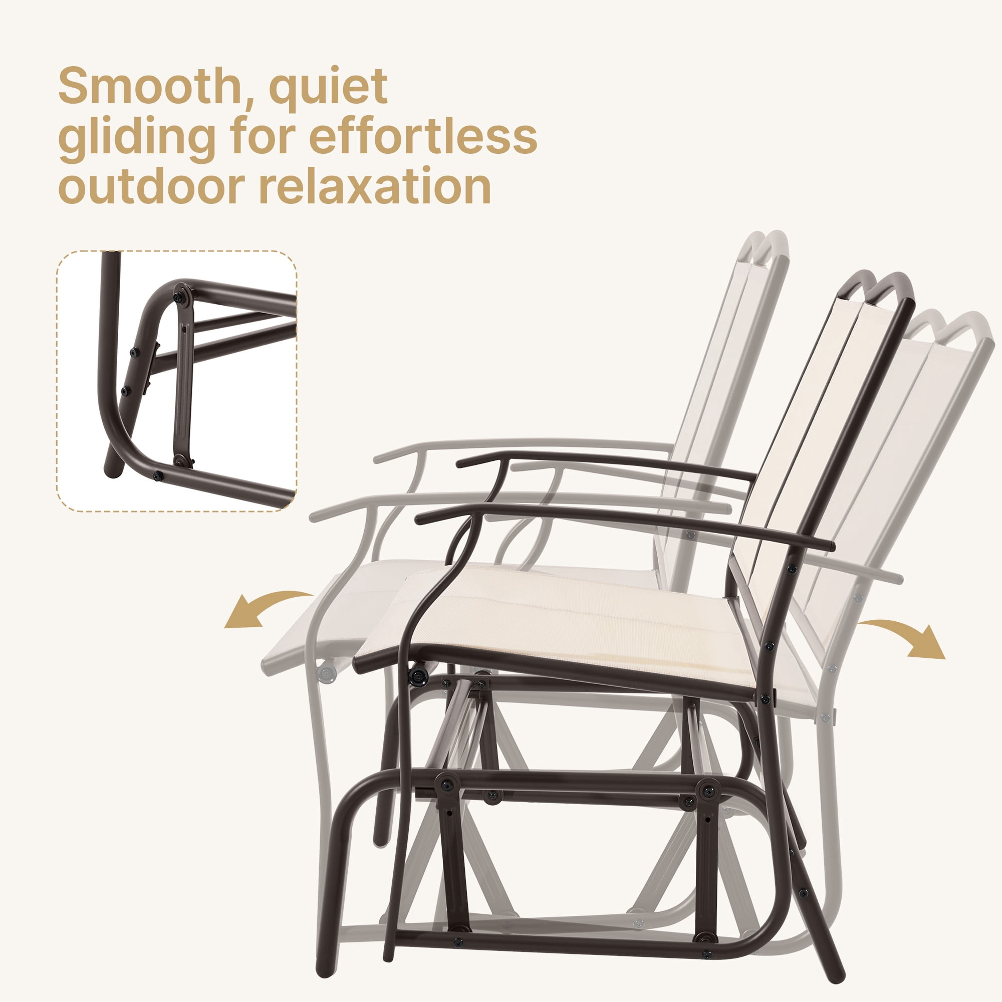Alden Design 2-Person Patio Swing Glider Bench Weather-resistant Texteline for Outdoor, Beige