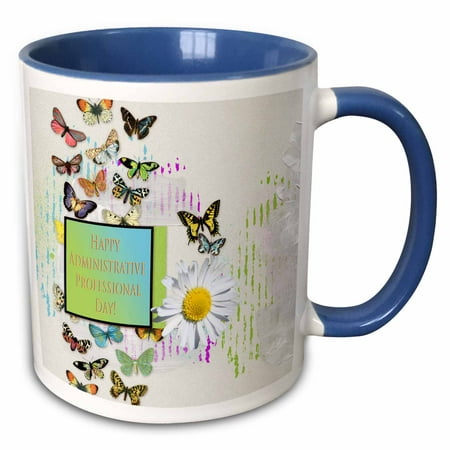 3dRose Pretty Butterflies and Daisy Flower, Administrative Professionals Day - Two Tone Blue Mug, (Best Gifts For Administrative Professionals Day)