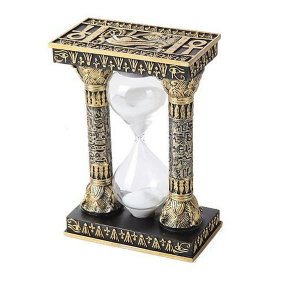 5.75 Inches Ancient Egyptian Black and Golden Column Sandtimer Statue Figurine