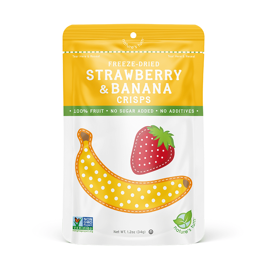 Nature's Turn Freeze-Dried Strawberry Banana Crisps, No Added Sugar, Healthy Natural Fruit Crisp Snack for School Lunches, 12 Pack (0.53 oz Each)