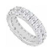 Fine Jewelry Vault UBAGR300CZ1785 Two Row Eternity Wedding Bands Three CT CZ Eternity Band in Sterling Silver 925